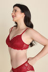 Zivame Dreamcatcher Padded Non Wired Medium Coverage Lace Bra - Red dahlia — thumbnail 3